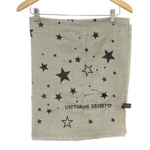 Womens VS Gray Black Glitter Stars Wool Blend Blanket Scarf 74 x 30 Inches